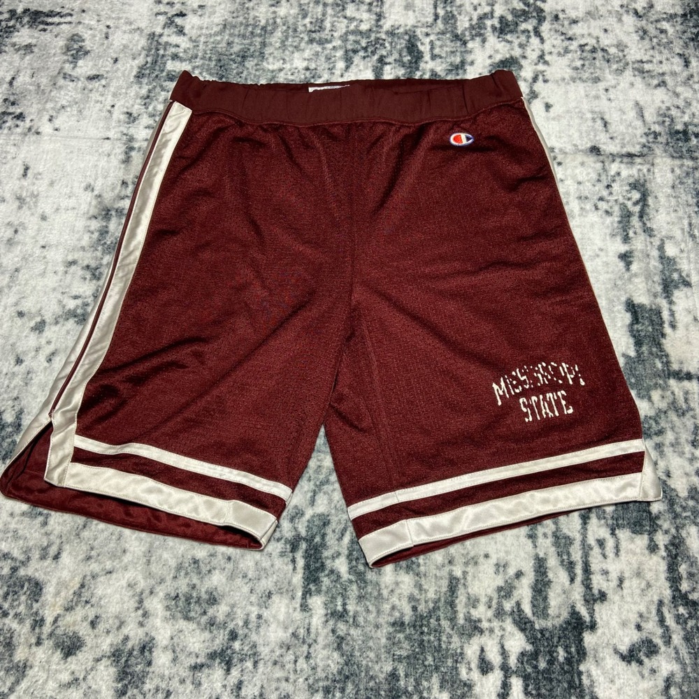 Vintage Champion Mens Medium Maroon Mississippi State Mesh Basketball Shorts